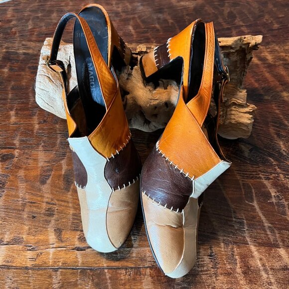 Vintage Leather Patchwork Magceli Heels Sz. 12 M - Picture 1 of 16